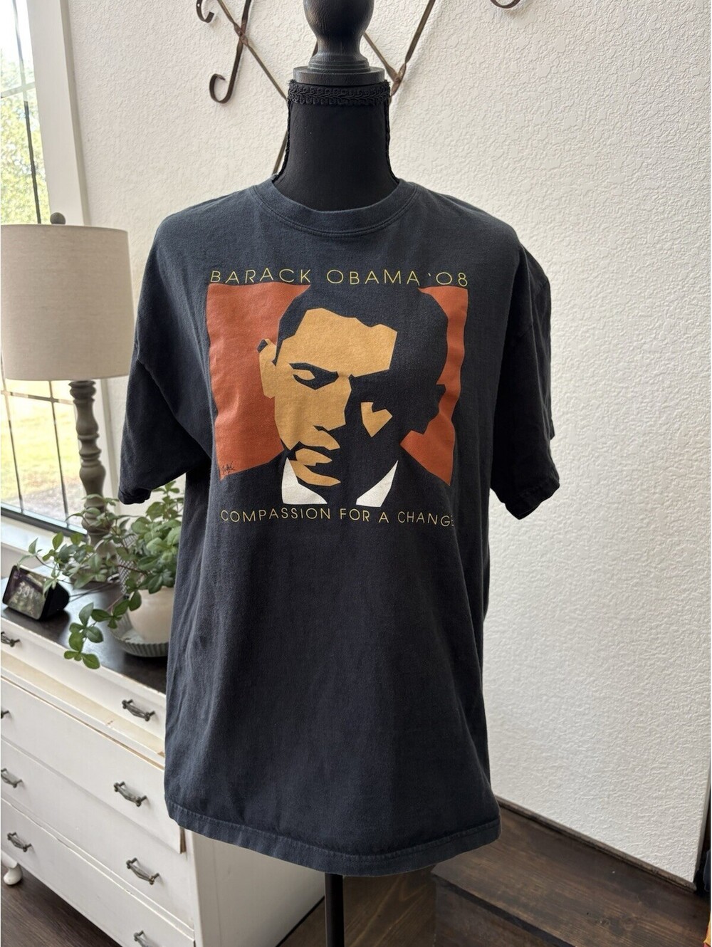 Vintage Barack Obama 2008 "Compassion for a Change" Cotton Politics T-Shirt